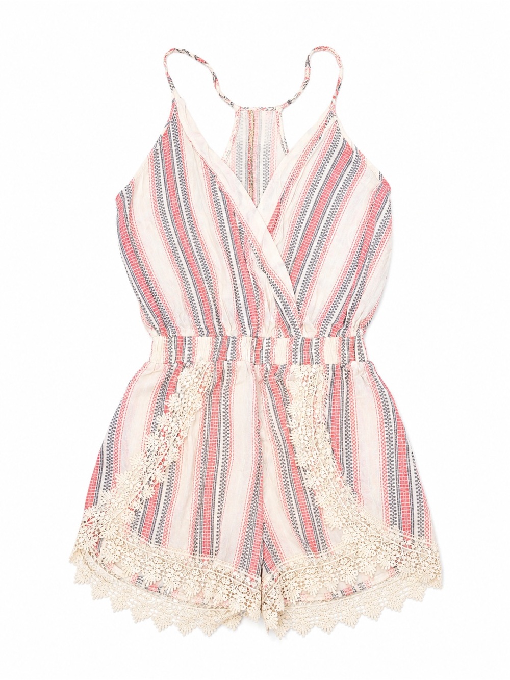 Ocean Drive Boho Crochet Trim Romper Medium